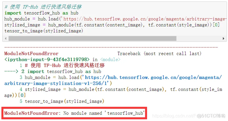 ModuleNotFoundError: No module named ‘tensorflow_hub‘_tensorflow